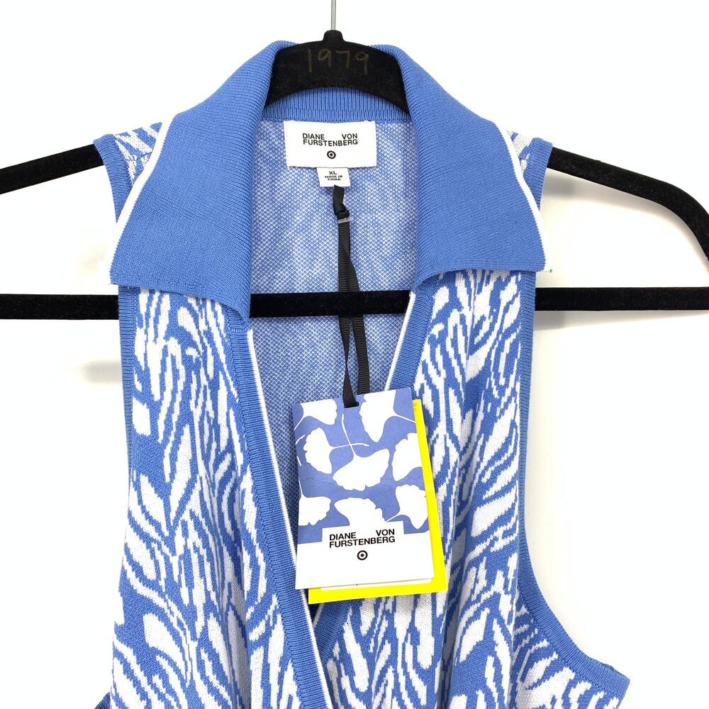 Diane Von Furstenberg X Target Collared Sea Twig Blue Wrap Sweater Dress Sz XL - Picture 3 of 7